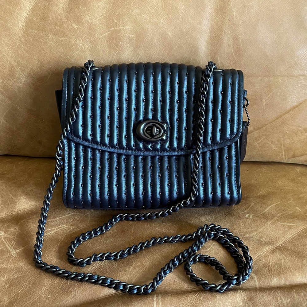 NEW Coach Parker 18 Quilted Leather Shoulder Bag (76029 Black & Pewter)